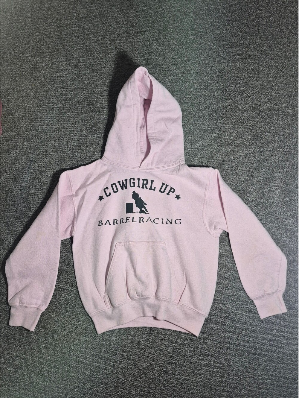 Y2K Gildan Girls Small Pink Cowgirl Up Barrel Racing Horse Hoodie Western